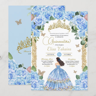 Pastel Blue Princess Dress Butterfly Quinceañera Einladung