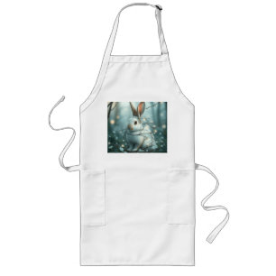 Pastel Blue Rabbit mit Twigs und Blume Lange Schürze