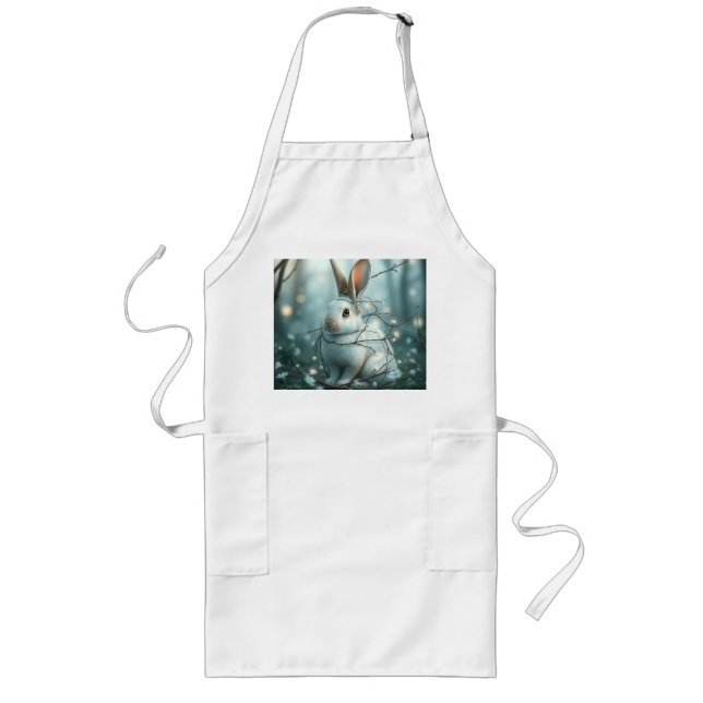 Pastel Blue Rabbit mit Twigs und Blume Lange Schürze (Vorne)