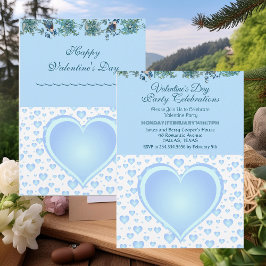 Pastel Blue Raining Hearts Valentine's Day Party Einladung