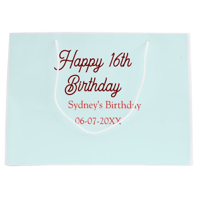Pastel blue red happy 16th birthday name date eleg große geschenktüte (Vorderseite)