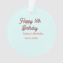 Pastel blue red happy 16th birthday name date eleg ornament