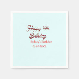 Pastel blue red happy 16th birthday name date eleg serviette