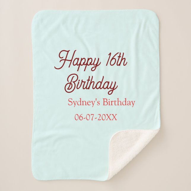 Pastel blue red happy 16th birthday name date eleg sherpadecke (Vorderseite)