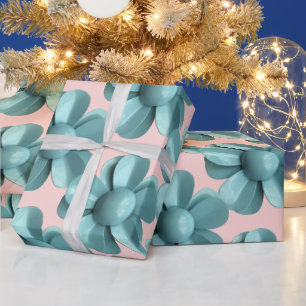 Pastel Blue Retro Daisy MOD Blume Wedding Pink Geschenkpapier