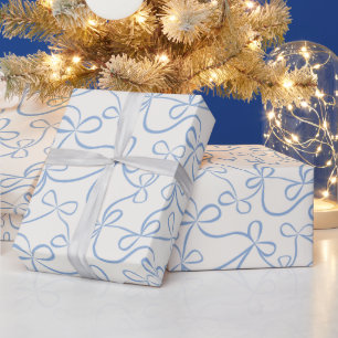 Pastel Blue Ribbon Bogen auf White Modern Holiday Geschenkpapier