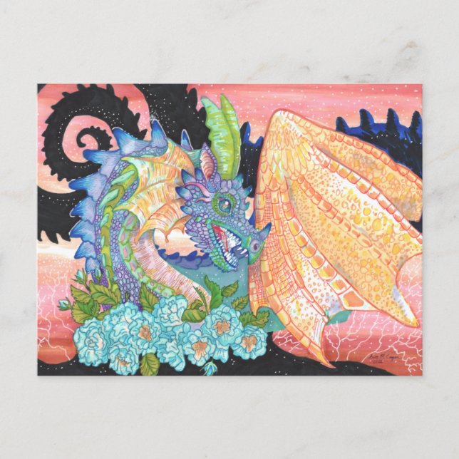 Pastel Blue Rose Dragon Postcard Postkarte (Vorderseite)