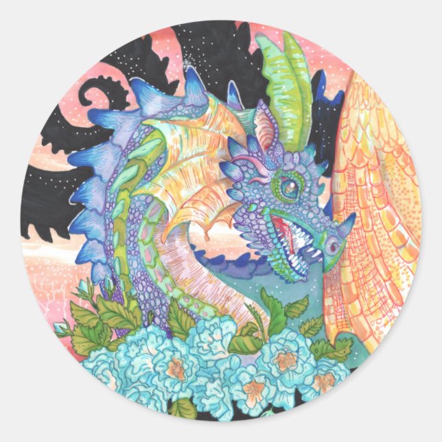Pastel Blue Rose Dragon Runder Aufkleber (Vorderseite)