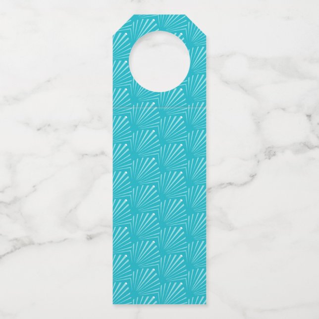 Pastel Blue Seashell Silhouette Diagonal Lines Art Flaschenanhänger (Vorderseite)