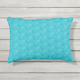 Pastel Blue Seashell Silhouette Diagonal Lines Kissen Für Draußen