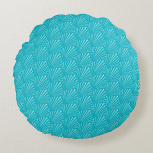 Pastel Blue Seashell Silhouette Diagonal Lines Rundes Kissen