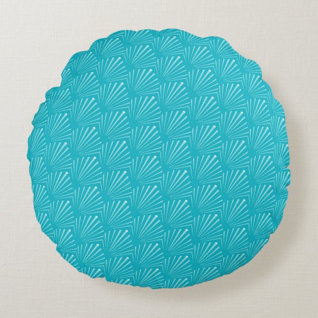 Pastel Blue Seashell Silhouette Diagonal Lines Rundes Kissen (Vorderseite)