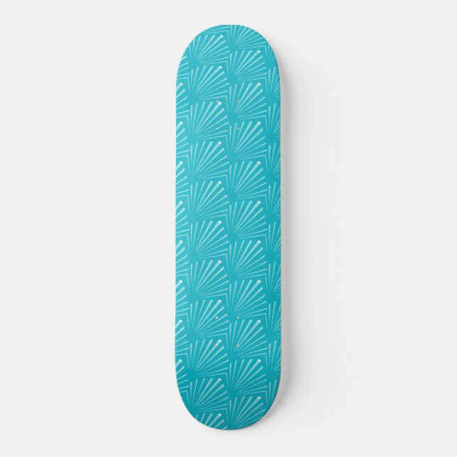 Pastel Blue Seashell Silhouette Diagonal Lines Skateboard (Vorderseite)