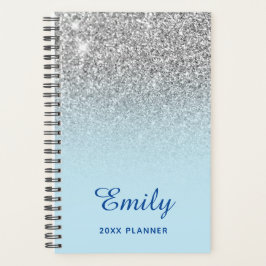 Pastel Blue Silver Glitzer Ombre Personalisiert Planer