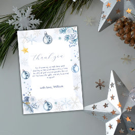 Pastel Blue Snowflake Floral Winter Baby Shower Dankeskarte
