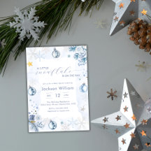 Pastel Blue Snowflake Floral Winter Baby Shower