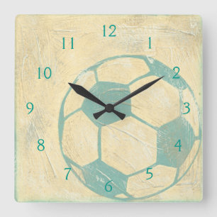 Pastel Blue Soccer Ball by Chariklia Zarris Quadratische Wanduhr