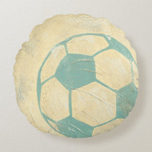Pastel Blue Soccer Ball von Chariklia Zarris Rundes Kissen
