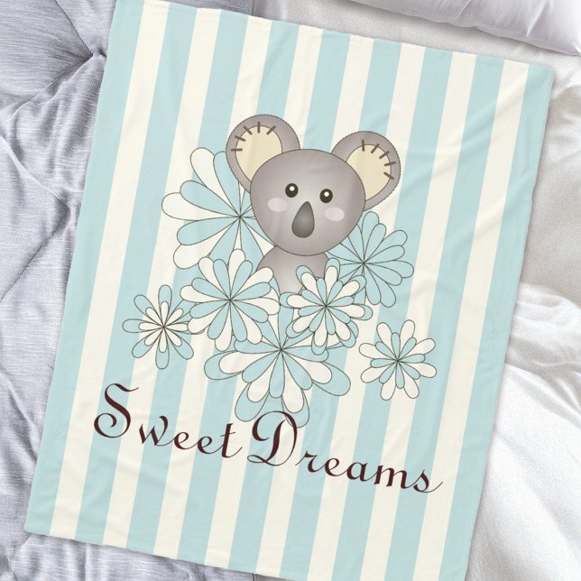 Pastel Blue Stripe Niedlich Baby Koala Kinder Fleecedecke (Von Creator hochgeladen)