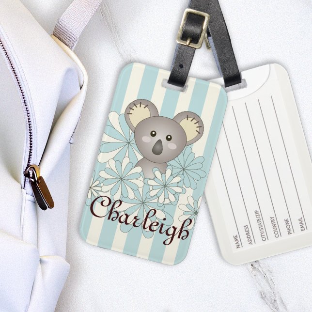 Pastel Blue Stripe Niedlich Baby Koala Kinder Gepäckanhänger (Von Creator hochgeladen)
