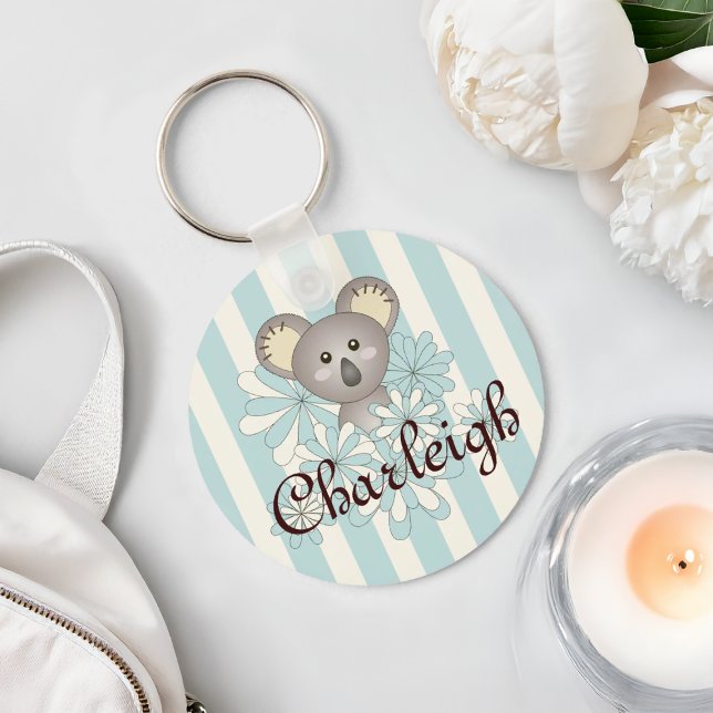 Pastel Blue Stripe Niedlich Baby Koala Kinder Schlüsselanhänger (Von Creator hochgeladen)