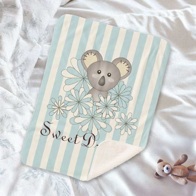Pastel Blue Stripe Niedlich Baby Koala Kinder Sherpadecke (Von Creator hochgeladen)