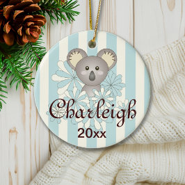 Pastel Blue Stripe Niedlich Baby Koala Kinder Weih Keramik Ornament