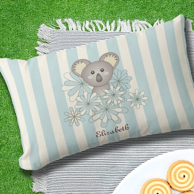 Pastel Blue Stripe Niedlicher Koala Bär Kinder im  Kissen Für Draußen (Von Creator hochgeladen)