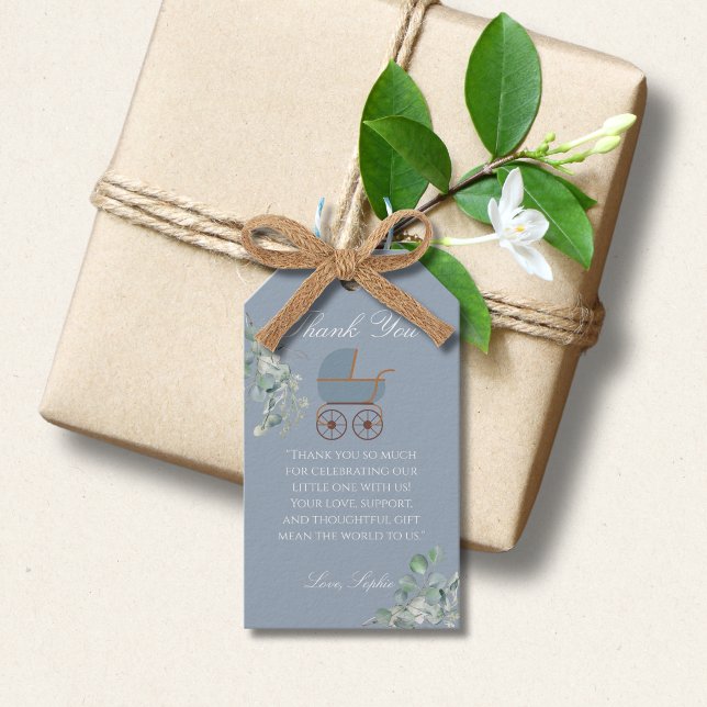 Pastel Blue Stripes Baby Carriage Baby Shower Geschenkanhänger (Von Creator hochgeladen)