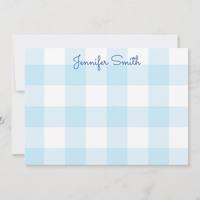 Pastel Blue und White Gingham Karo Mitteilungskarte (Vorderseite)