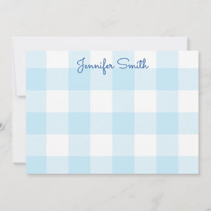 Pastel Blue und White Gingham Karo Mitteilungskarte