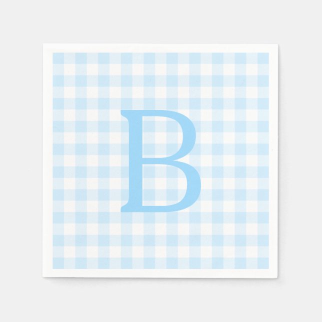 Pastel Blue und White Gingham Monogram Serviette (Vorderseite)