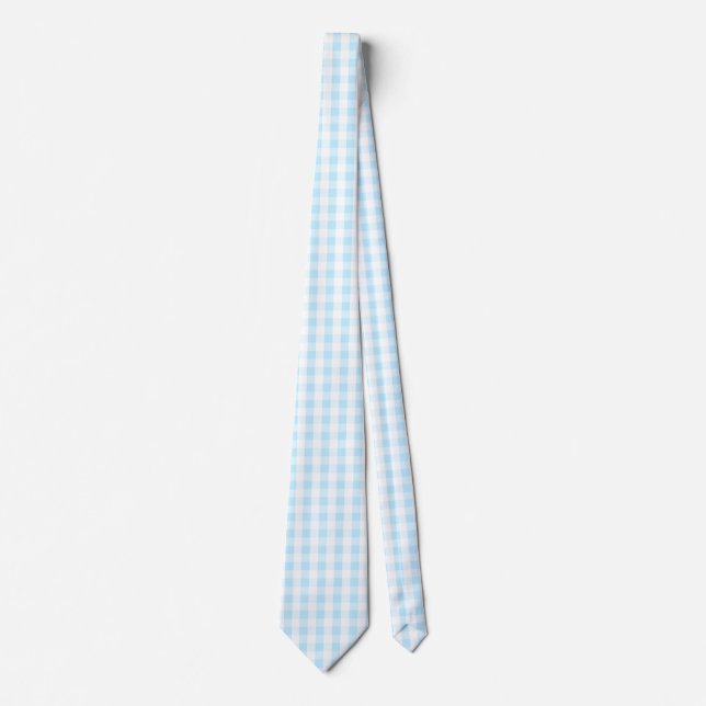Pastel Blue und White Gingham Pattern Krawatte (Vorderseite)