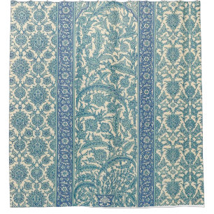 Pastel Blue Vintag Arabisch Rug Botanisches Muster Duschvorhang