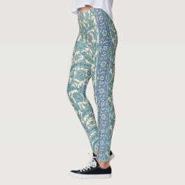 Pastel Blue Vintag Arabisch Rug Botanisches Muster Leggings