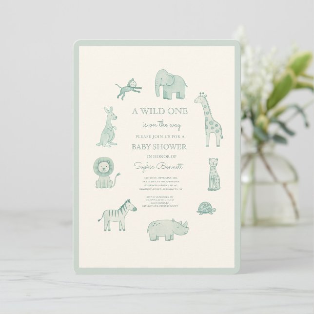 Pastel Blue Watercolor Safari Animals Baby Shower Einladung (Von Creator hochgeladen)
