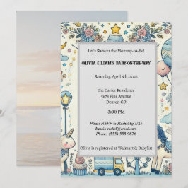 Pastel Blue Whimsical Baby Dusche Einladung