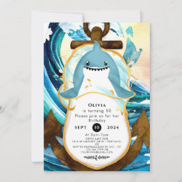 Pastel Blue Whimsical Shark Birthday Einladung