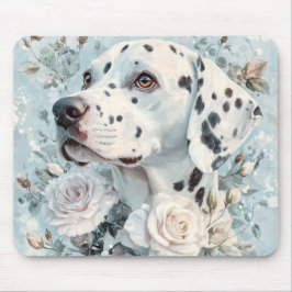 PASTEL BLUE & WHITE FLOWERS WITH DALMATIAN DOG MOUSEPAD