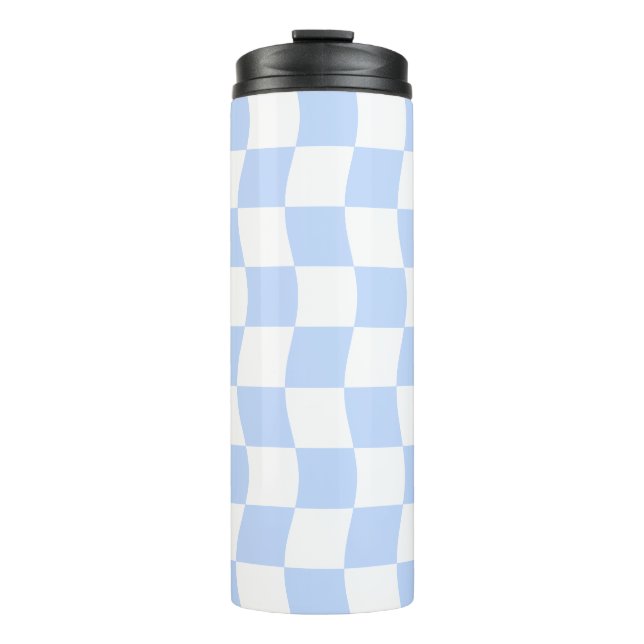 Pastel Blue White Retro Checkerboard Pattern Thermosbecher (Vorderseite)