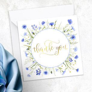 Pastel Blue Wildblume Gold Script Vielen Dank Mitteilungskarte