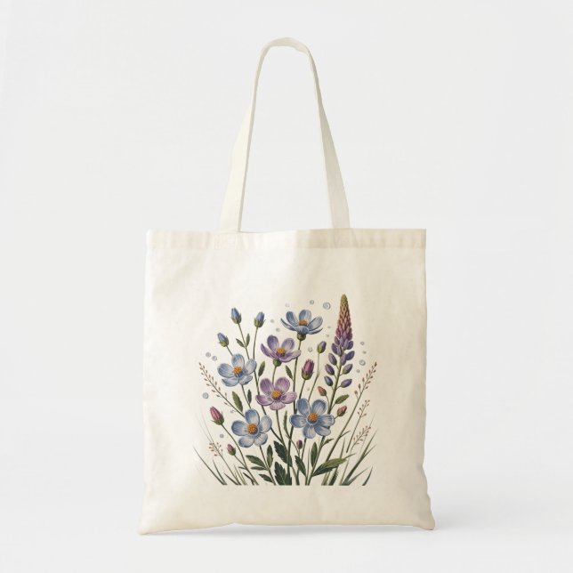 Pastel Blue Wildflowers – Minimalist Botanical Tragetasche (Vorne)