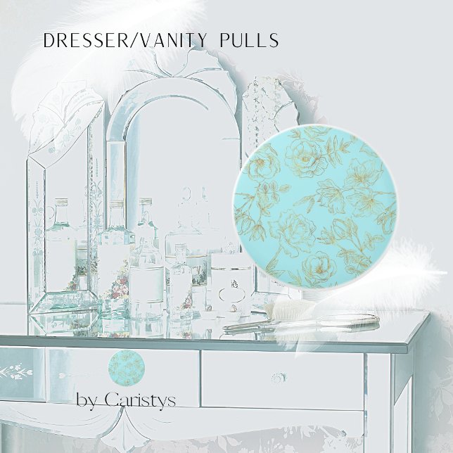 Pastel Blue with Gold Rose Outlines   Keramikknauf (Von Creator hochgeladen)