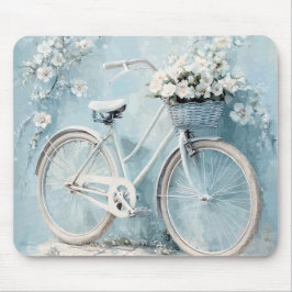 PASTEL BLUE WITH WHITE FLOWERS AND BICYCLE MOUSEPAD