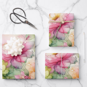 Pastel Blume Alkohol Tinte Illustration Großdruck Geschenkpapier Set