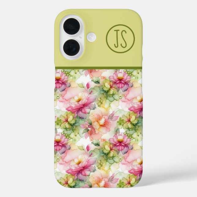 Pastel Blume Alkohol Tinte Illustration Monogramm Case-Mate iPhone Hülle (Rückseite)