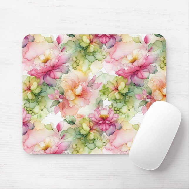 Pastel Blume Alkohol Tinte Illustration Mousepad (Mit Mouse)