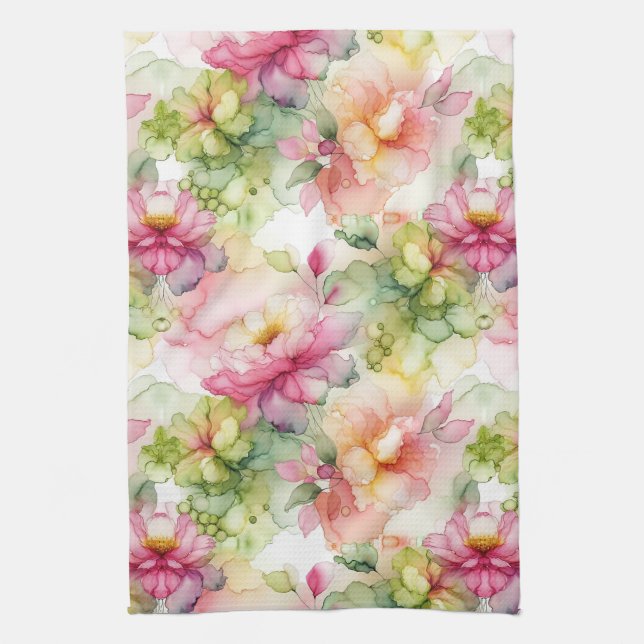 Pastel Blume Alkoholtinte Illustration Geschirrtuch (Vertikal)