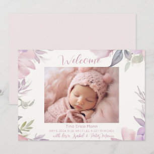 Pastel Blume Begrüßungsjunges Mädchen Geburt Ankündigung