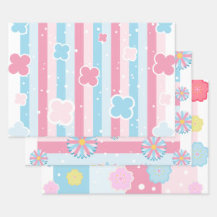 Pastel Blume Blossom Streifen Sakura Thema Geschenkpapier Set